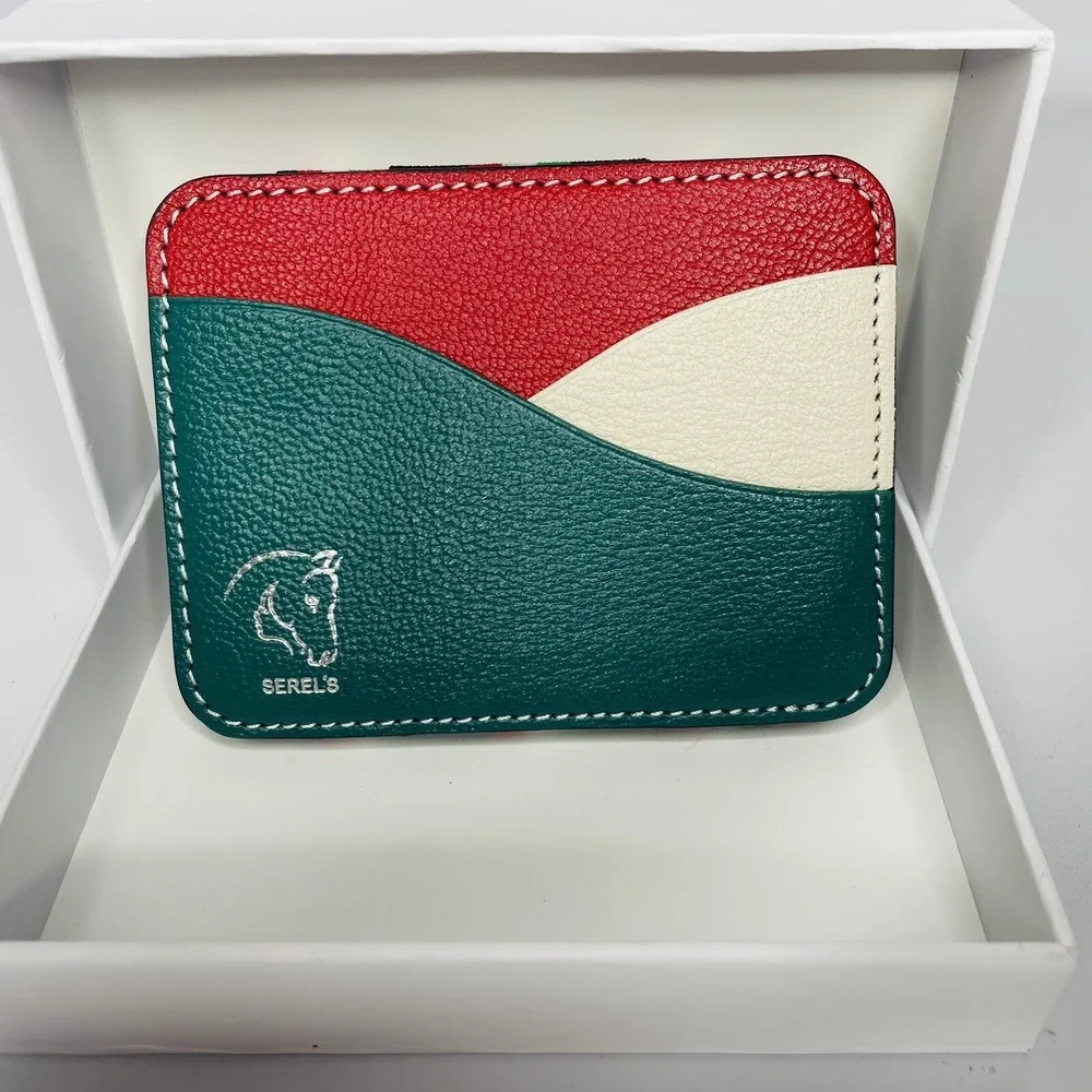 Serel's Magic X Wallet Minimalist Leather Green Red Off White NEW In Gift Box
